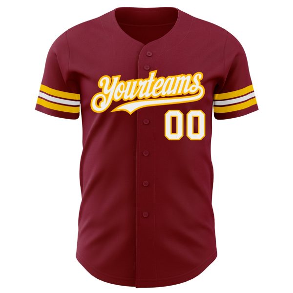 Custom Crimson White-Gold Authentic Baseball Jersey - Image 2