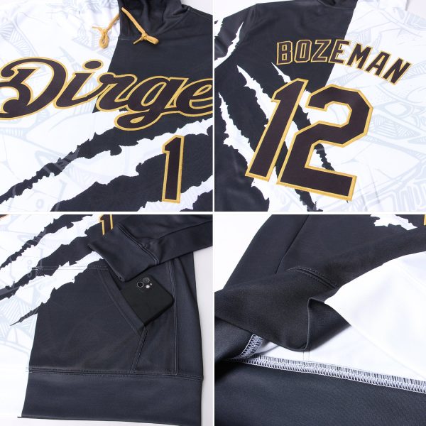 Custom Stitched Graffiti Pattern Black-Old Gold 3D Sports Pullover Sweatshirt Hoodie - Image 8