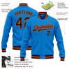 Custom Powder Blue Black-Orange Bomber Full-Snap Varsity Letterman Jacket - Image 3