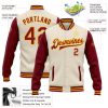 Custom Cream Crimson-Gold Bomber Full-Snap Varsity Letterman Two Tone Jacket - Image 3