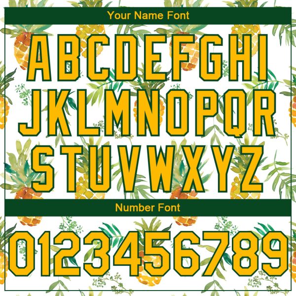 Custom White Gold-Green Tropical Hawaii Fruit Pineapple 3D Bomber Full-Snap Varsity Letterman Hoodie Jacket - Image 5