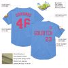 Custom Light Blue Neon Pink Mesh Authentic Throwback Baseball Jersey - Image 3
