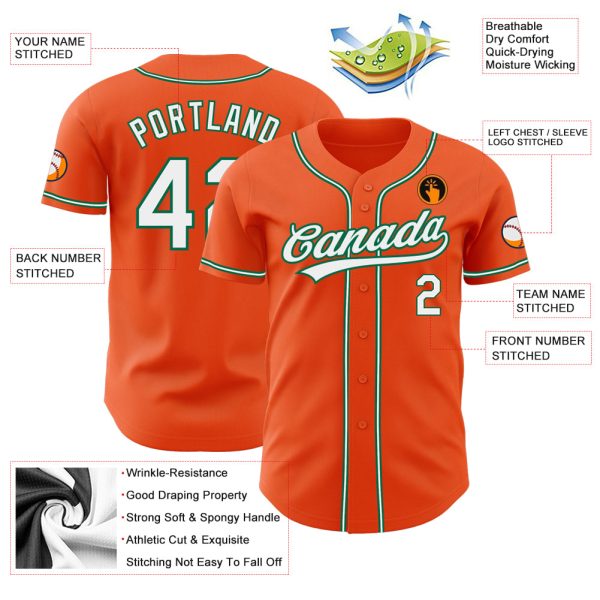 Custom Orange White-Kelly Green Authentic Baseball Jersey - Image 3