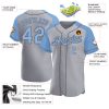 Custom Gray Light Blue-Steel Gray Authentic Raglan Sleeves Baseball Jersey - Image 3