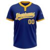 Custom Royal Gold-White Two-Button Unisex Softball Jersey - Image 2