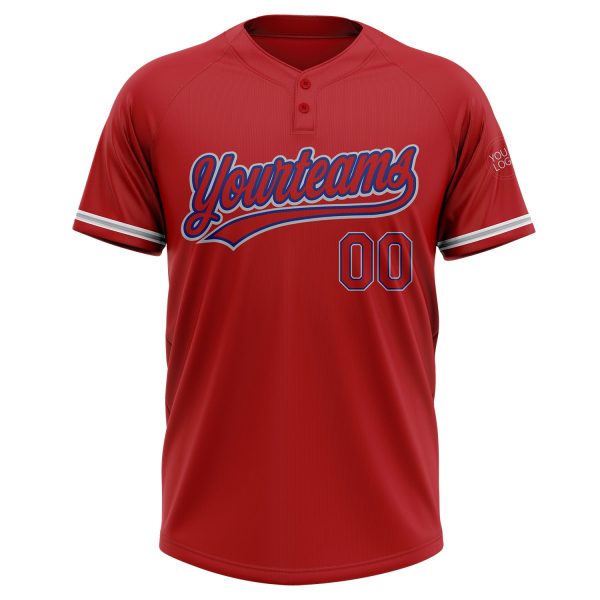 Custom Red Red Royal-Gray Two-Button Unisex Softball Jersey - Image 2
