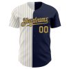 Custom Navy White-Old Gold Pinstripe Authentic Split Fashion Baseball Jersey - Image 2