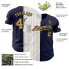 Custom Navy White-Old Gold Pinstripe Authentic Split Fashion Baseball Jersey - Image 3