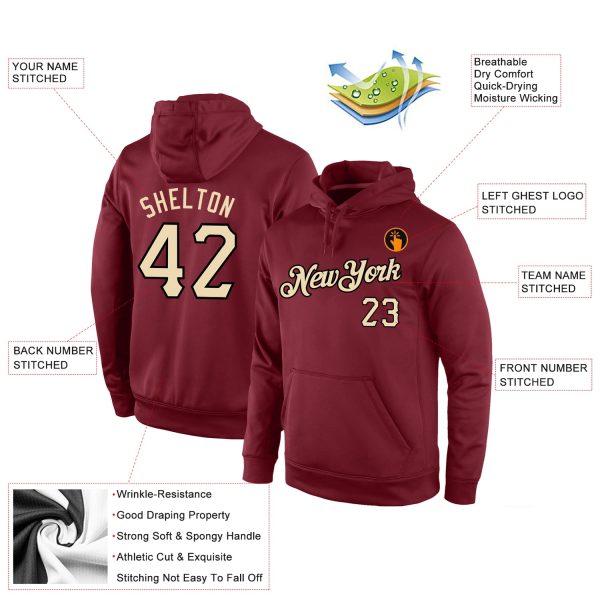 Custom Stitched Burgundy Cream-Black Sports Pullover Sweatshirt Hoodie - Image 4
