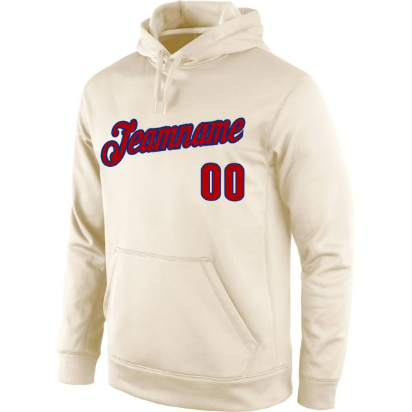 Custom Stitched Cream Red-Royal Sports Pullover Sweatshirt Hoodie - Image 2