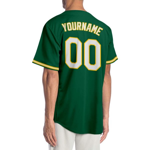 Custom Kelly Green White-Gold Authentic Baseball Jersey - Image 2