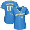 Custom Powder Blue White-Gold Authentic Baseball Jersey - Image 2
