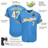 Custom Powder Blue White-Gold Authentic Baseball Jersey - Image 3